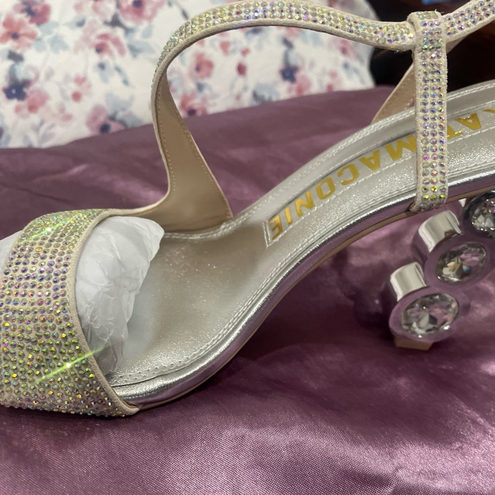 Glamorous Silver and Cream Rhinestone Heels